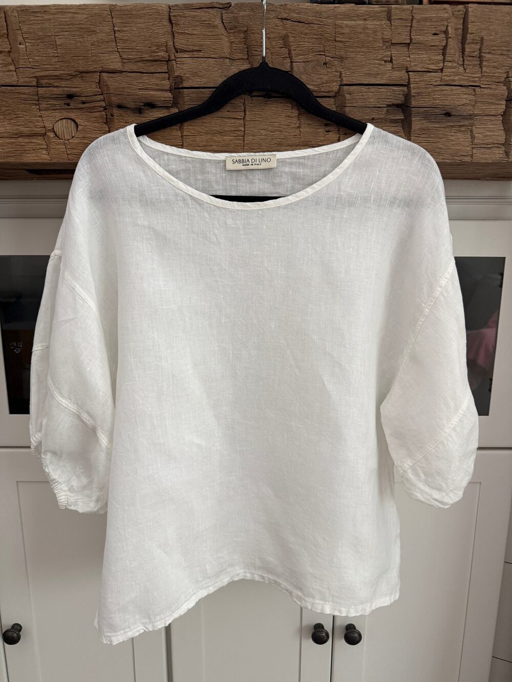 Sabbia Di Lino White 100% Linen Top Sz S Made in Italy Boxy Puff Sleeve